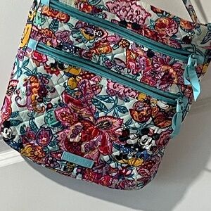 Vera Bradley Disney Mickey and Friends Colorful Garden Triple Zip Hipster Bag